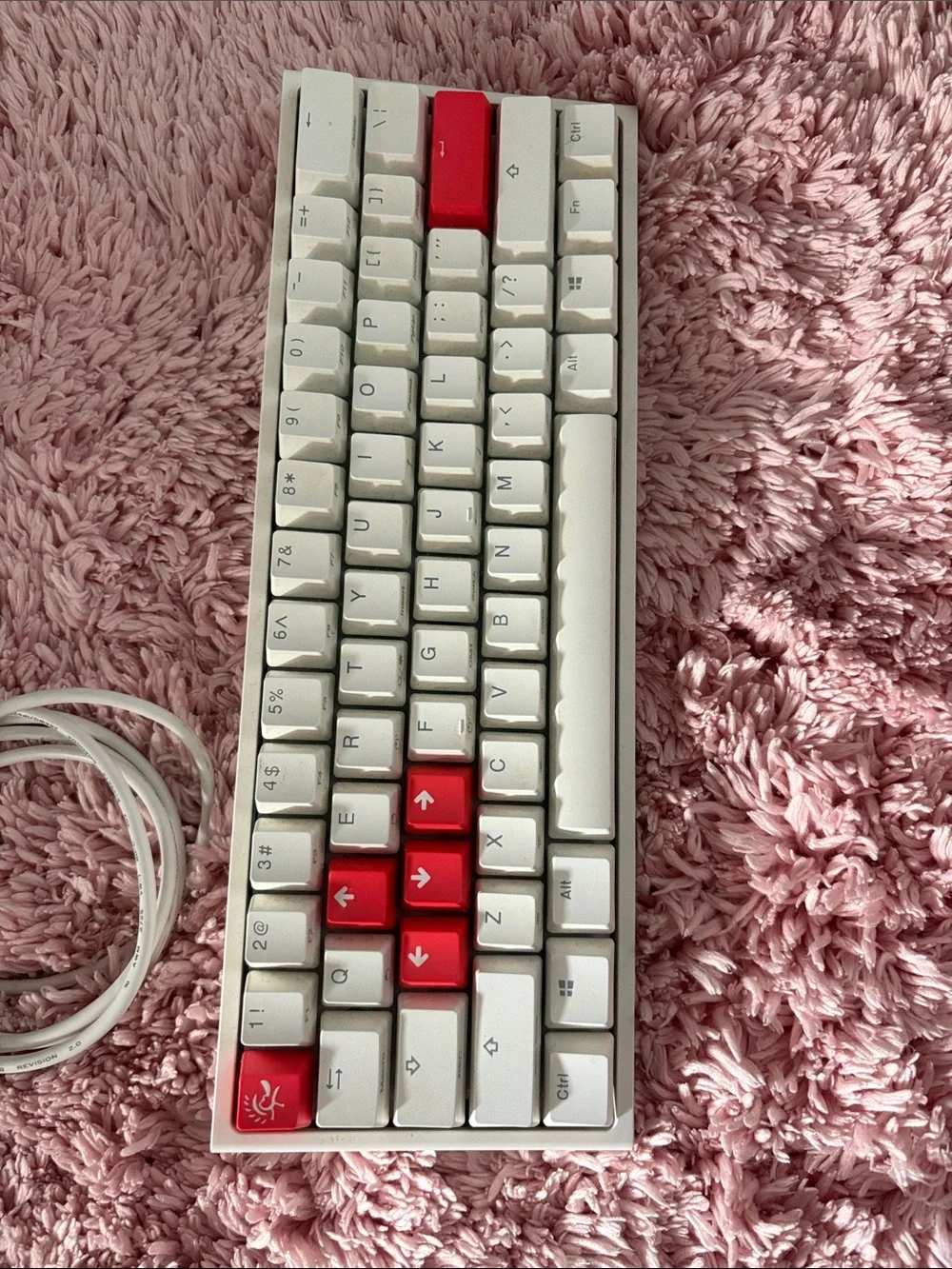 Ducky One Mini Compact White Mechanical Keyboard with Red Accent Keys